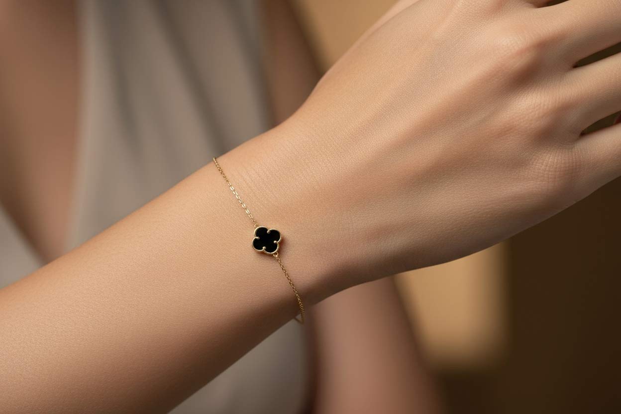 دستبند ونکلیف تک گل مشکی